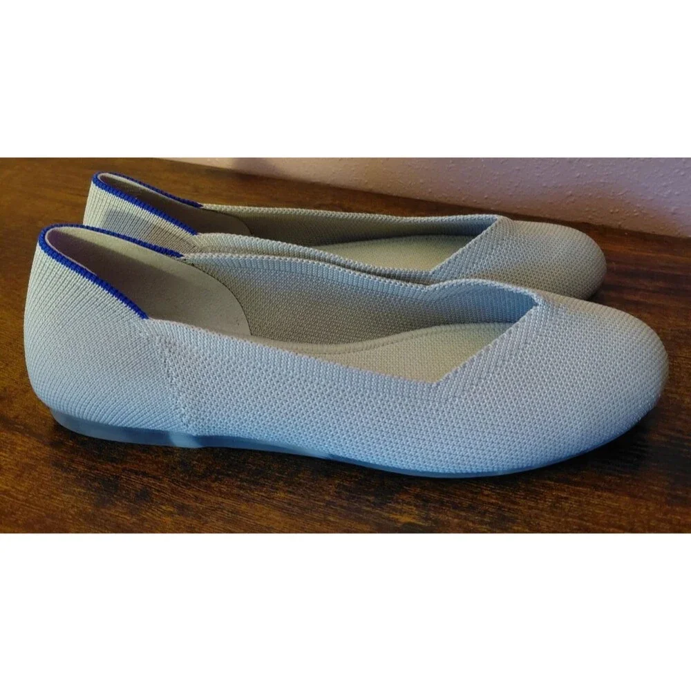 Rothy's Women's The Flat Light Gray Round Toe Ballet Tortoise Shell Sole Sz 6.5